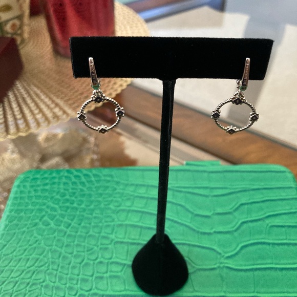 Pre-Loved Judith Ripka Textured Sterling Silver Circle Earrings/Diamond Accents - Picture 2 of 4